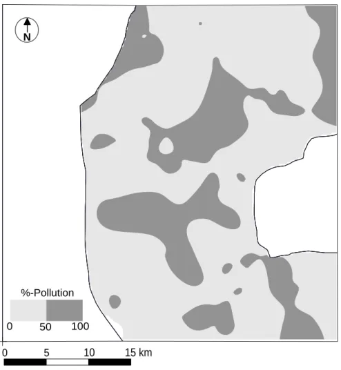 FIGURE 2  0 500 1000 15000510 15 km050100%-Pollution050100N