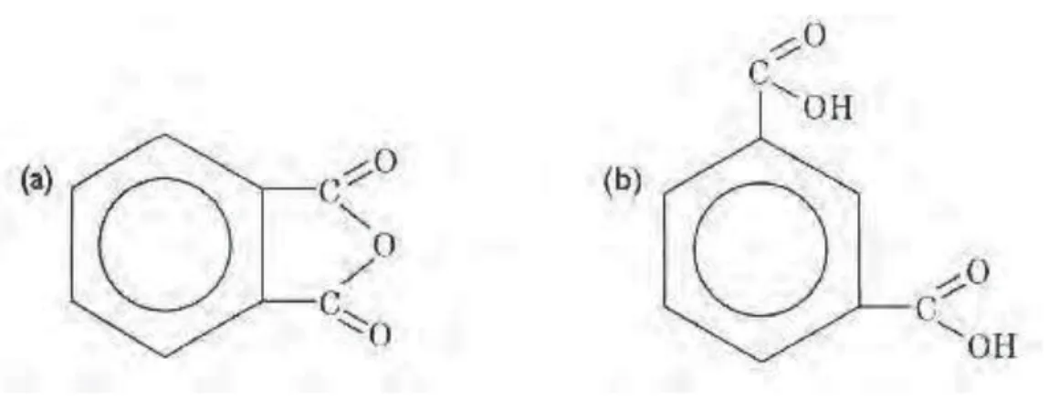 Figura 5: estrutura molecular do anidrido ftálico a) e do ácido isoftálico b) (retirado de NETO; PARDINI,  2006)