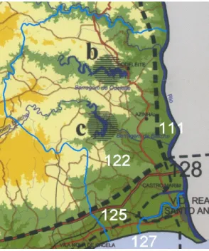 Figura  7  -  Extrato  da  carta  de  unidades  e  grupos  de  paisagem do Algarve: o concelho de Castro Marim na  parte  central  da  imagem  (delimitado  a  linha  azul  contínua)