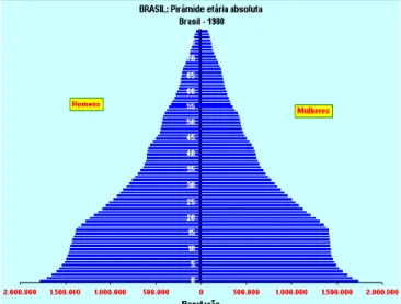 Figura 5: Pirâmides Etárias, Brasil, 1980, 2005 e 2050 