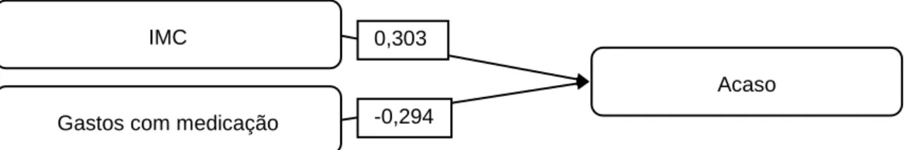 Figura 2 – Síntese das relações das variáveis IMC e gastos com medicação e acaso  