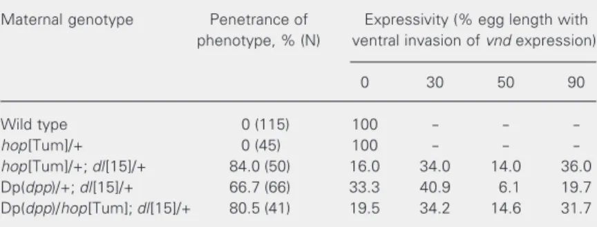 Table 2. The effects of maternal dpp and hop on embryonic gene expression are not additive.