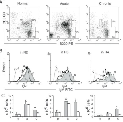 Figure 5. Surface expression of B220, CD5 and IgM on cells from the peritoneal cavity
