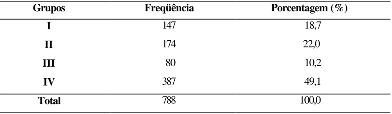 Tabela 1 – Distribuição de freqüência dos entrevistados por grupos. 