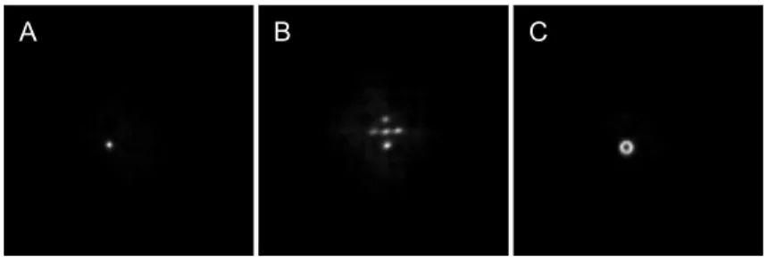 Figure  3.  Decoded  images  (A,  B,  C)  corresponding  to  the  same  objects  used  to  obtain  the  records  shown  in  Figure  2  (A,  B,  C),  respectively