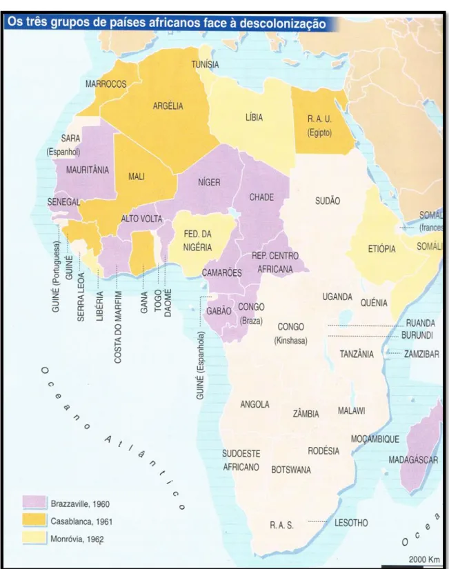 Figura 1 – Mapa dos três grupos de países face a descolonização 