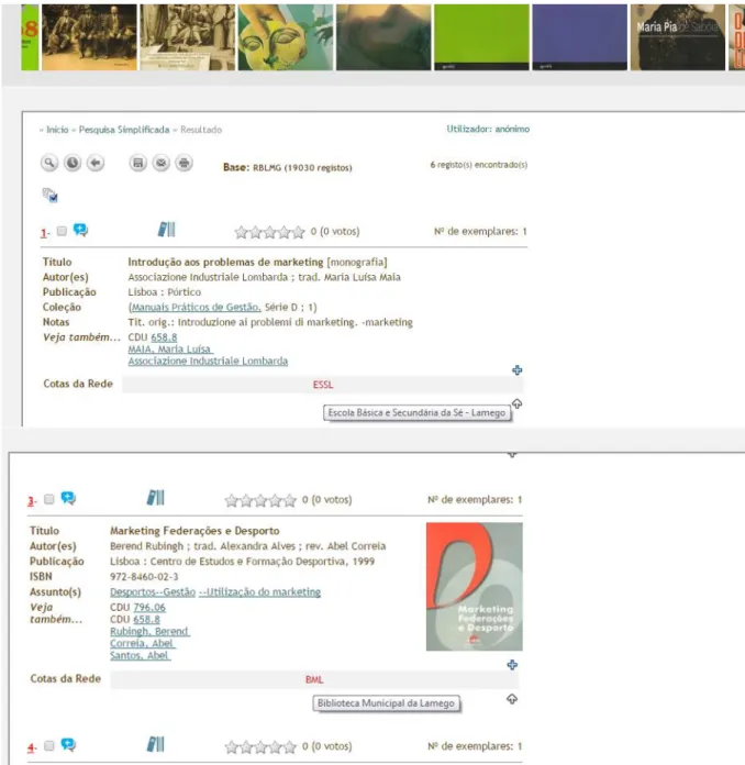 Figura 6 - PrintScreen: Resultados da pesquisa Simplificada da palavra Marketing  Fonte: http://www.rblamego.org/index.php/catalogo-bibliografico  