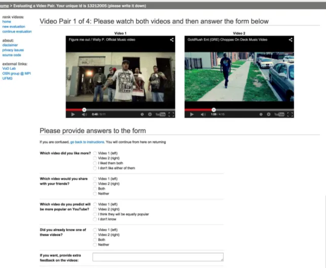 Figure 4.1: Example of a Video Pair Evaluation on YouRank