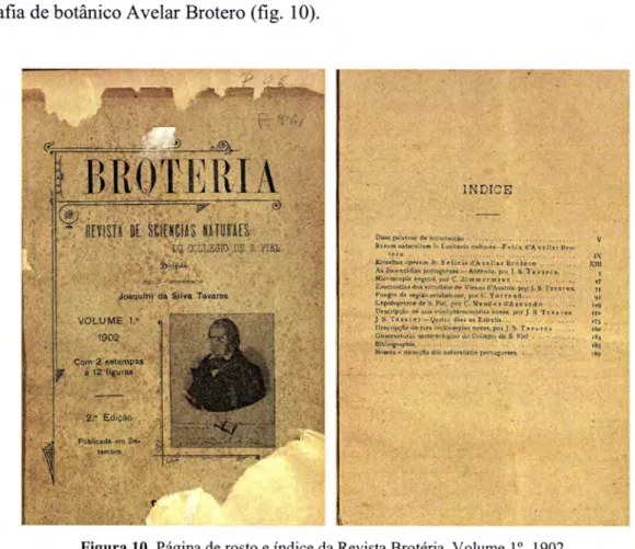 Figura  10. Página  de  rosto  e  índice  da Revista  Brotéria.  Volume  1&#34;,  1902.