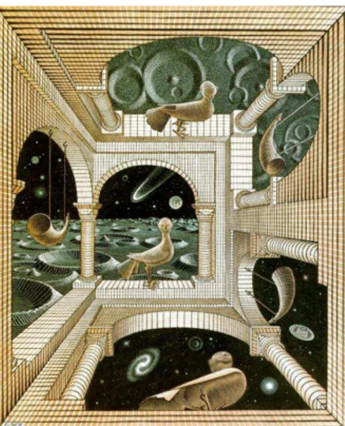 FIGURA 2  – Maurits Cornelis Escher, Um outro mundo II, xilografia, 1947  