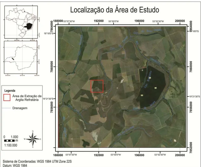 Figura 2.1.1- Imagem de satélite de parte da chapada e localização da área de estudo. (Fonte: Imagem Google Earth, 2014)