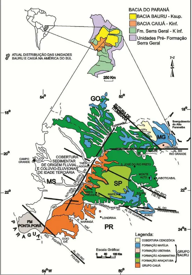 Figura 4.2.1- Mapa geológico apresentando as unidades que compõem o Grupo Bauru. Fonte: 