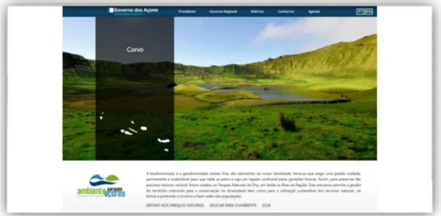 Figura 10 - Layout da página principal Parques Naturais dos Açores. 