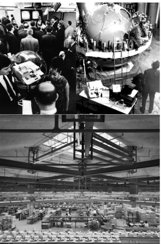 Figure 6.  The P101 Computer being presented at the New York Fair in 1965 and in use at Jacques Cousteau’s Marseille  Oceanic Research Center
