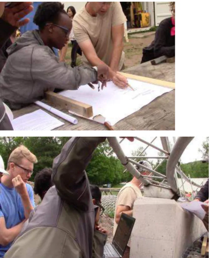 Figure 3. (Top) Professor and Project Manager (MA student) parse the engineer’s drawing