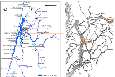 Figura 4.1 – Localização da secção do Chegado e da secção da Testada, adaptado de Instituto Geográfico do  Exército (2007) e Silva (1994)