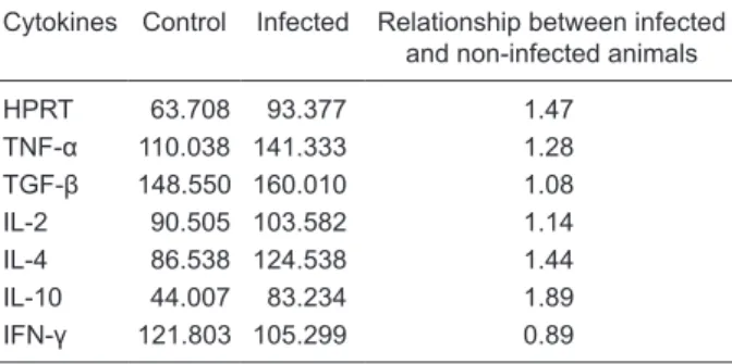 Table 1. Quantitation of cytokine mRNA in infected and non-in- non-in-fected control hamsters