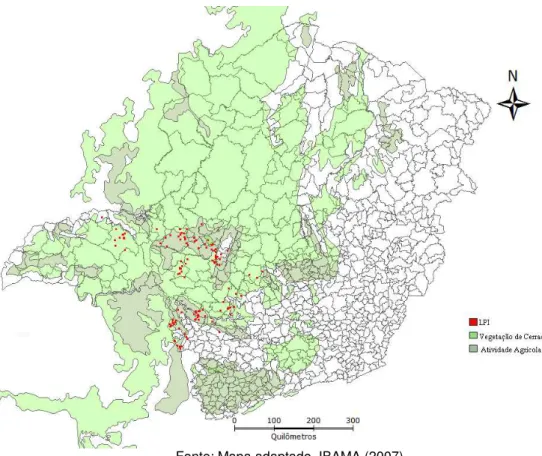 Figura  9.  Locais  Prováveis  de  Infecção  (LPI)  dos  casos  confirmados  da  Síndrome  Cardiopulmonar por Hantavírus em Minas Gerais, 1998 a 2007