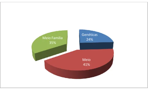 Figura 4: Influencias na formação do empreendedor Genéticas 24% Meio 41% Meio Familia 35% 