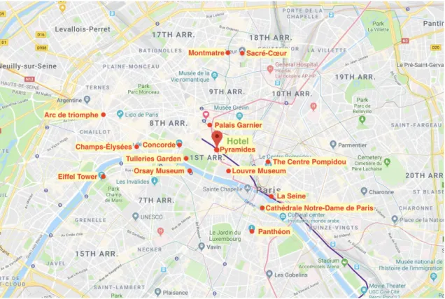 Figure 1 - Locations of 15 Top Attractions in Paris 