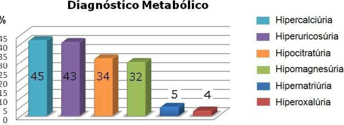 Gráfico  1  -  Principais  diagnóst icos  m et abólicos  encont rados  nos  pacient es  acom panhados no Am bulat ório de Met abologia em  Lit íase da Faculdade de Medicina  de Bot ucat u – UNESP