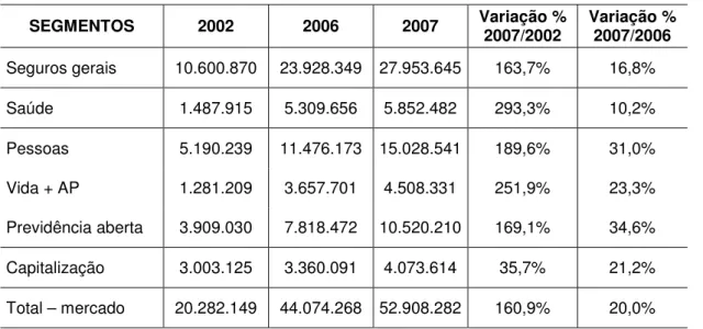 Tabela 2 – Patrimônio líquido. Anos: 2002-2006-2007 