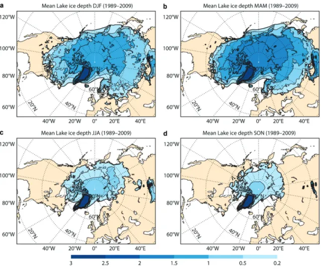 Fig. 4. As in Fig. 3 but lake ice depth [in m].