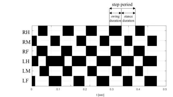 Figure 2.5: Step pattern of a general fly walking at 40 mm/s (average) obtained with the FlyWalker software