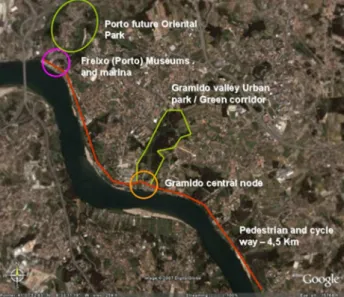 Figure 1: Gondomar Polis Programme strategic development (Google Earth imagery) 