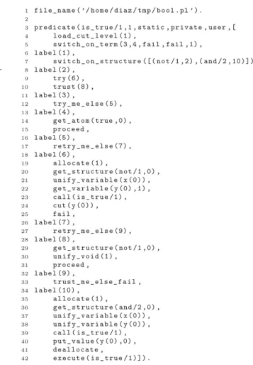 Fig. 3. Predicate is true/1 Prolog and WAM code.