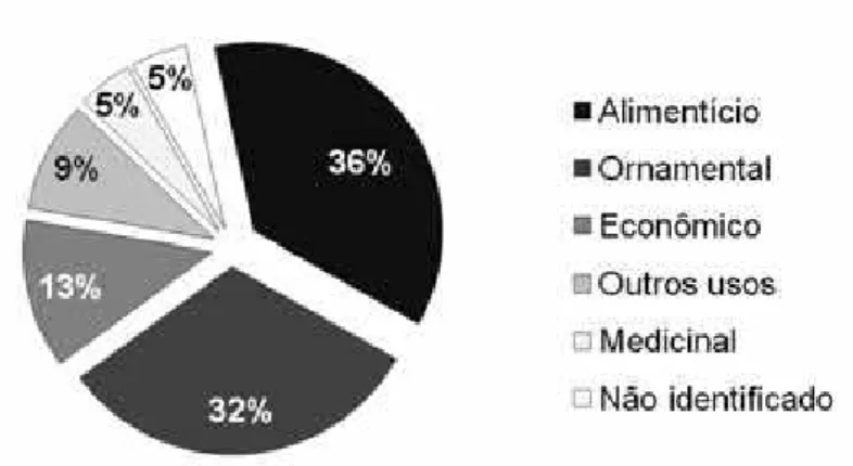 Figura 4. Classificação das espécies arbóreas não-nativas amostradas em  plantios de matas  ciliares em categorias segundo a finalidade de uso pelo homem