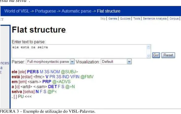 FIGURA 3 – Exemplo de utilização do VISL-Palavras. 