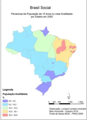 FIGURA 8 –Mapa de percentual da população analfabeta em 2005CARTOGRAMAX – População Total 2000 