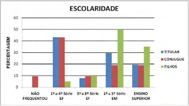 Figura 5 - Escolaridade dos titulares, cônjuges e filhos das propriedades pesquisadas