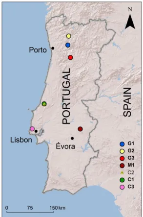Figure 1 – Location of quarries where the  samples of the study were collected. 