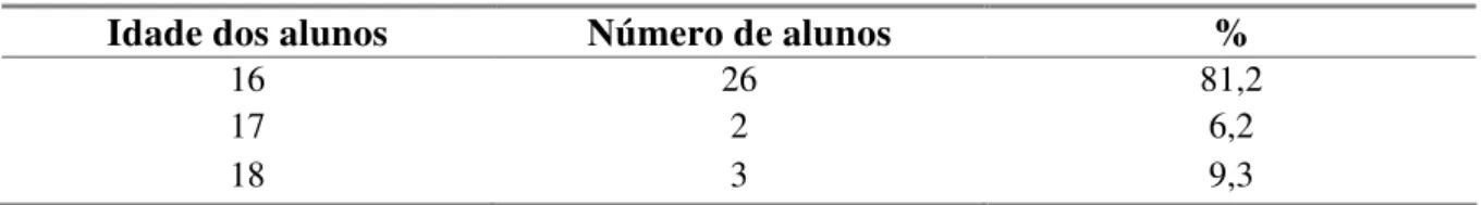 Tabela 3 - Faixa etária dos alunos por turma (turma 2 A) 