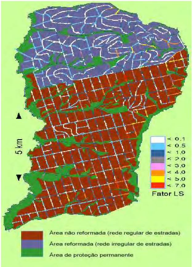 Figura 3  -  Mapa de classificação das estradas segundo fator topográfico LS 