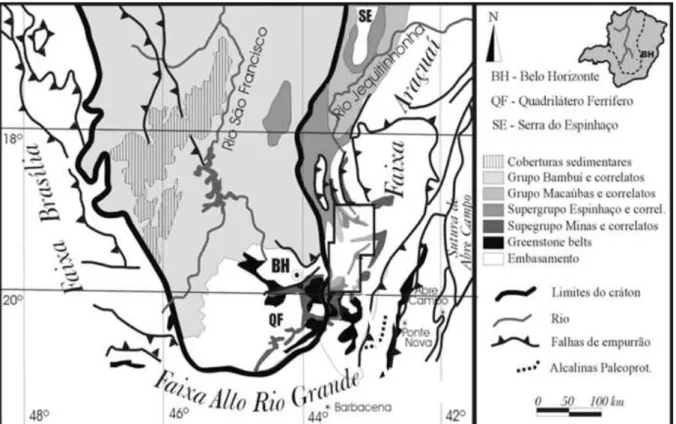Figura  3:  Contexto  geotectônico  da  região  de  produção  do  resíduo  mineral  estudado  (Almeida 1977, com modificações de Alkmim et al