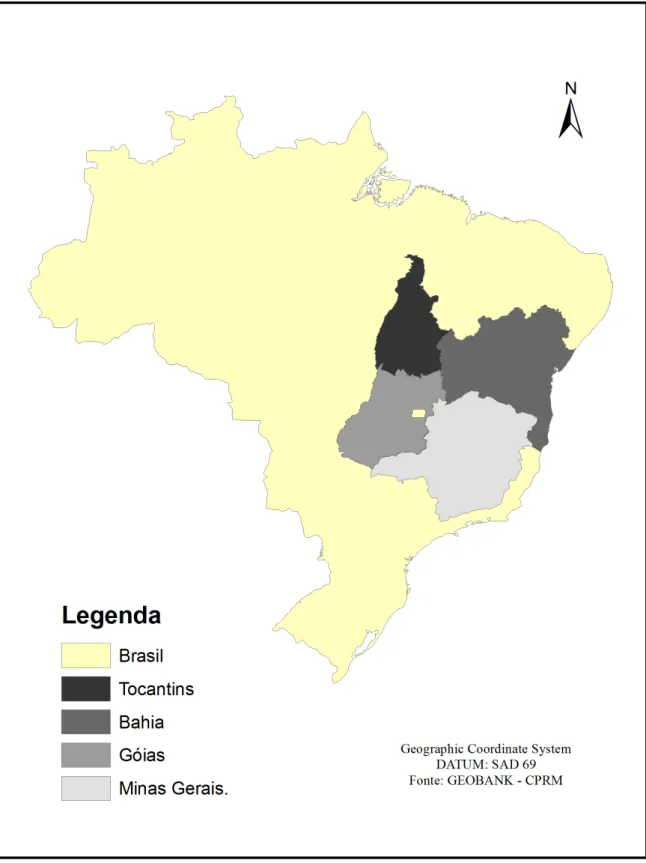 Figura 6: Principais Estados produtores de esmeraldas no Brasil. 