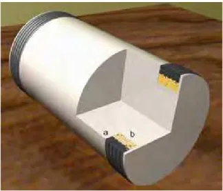 Figura 1.  Sensor  magnético constituído por  dois  pares  de bobinas de indução.  (a) Bobina  de  excitação externa e (b) bobina de detecção interna