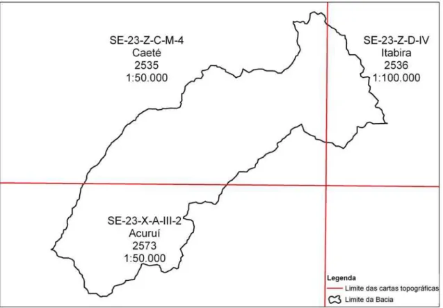 Figura 3.3 - Articulação das cartas topográficas, para a área pesquisada, de acordo com o  índice do mapeamento sistemático brasileiro