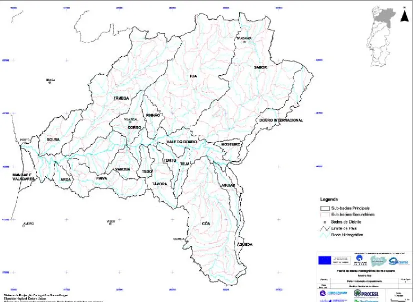 Figura 1.7 – Enquadramento geográfico da bacia hidrográfica do rio Douro (DRAOT-NORTE, 2001)