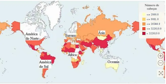 Figura 1 - Produção mundial de asininos no ano de 2017, adaptado de (FAOSTAT, 2019). 