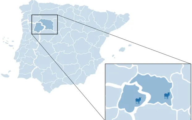 Figura  6 - Representação esquemática dos locais de  recolha de dados para a realização do presente  estudo: Atenor (Portugal) e Villardondiego (Espanha).