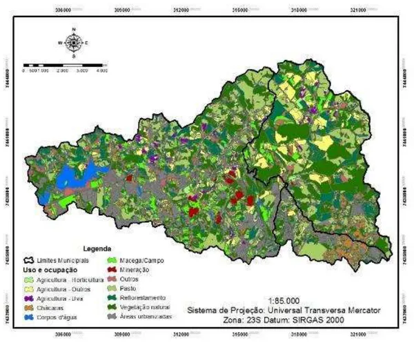 Figura 2. Mapa de uso e ocupação do solo da bacia hidrográfica do rio Jundiaí-Mirim, do ano de 2013