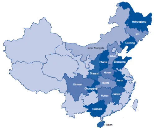 Figura 3.4 - Distribuição das regiões chinesas de segundo nível  Fonte: Retirado de UNWTO (2017) 