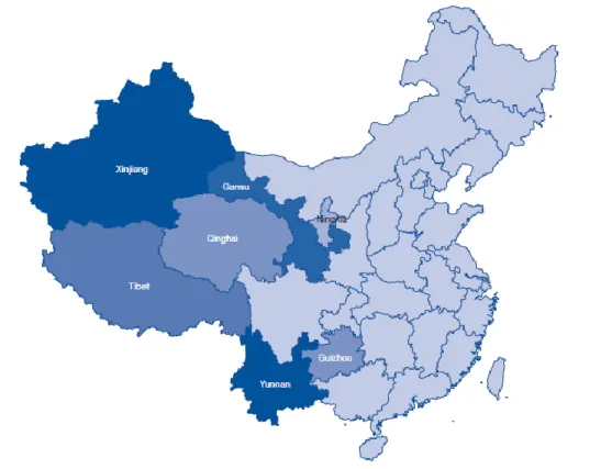 Figura 3.5 - Distribuição das regiões chinesas de terceiro nível  Fonte: Retirado de UNWTO (2017) 