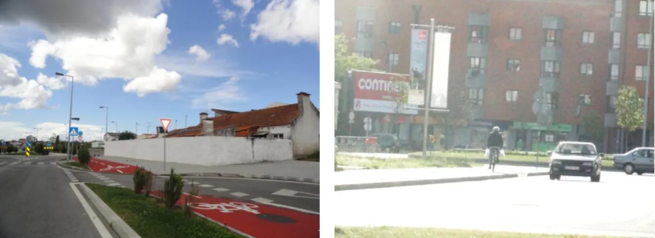 Figura 24: Ciclovia corretamente sinalizada,  Figura 25: Via sem espaço destinado ao ciclista,   Ílhavo/Portugal, 2012
