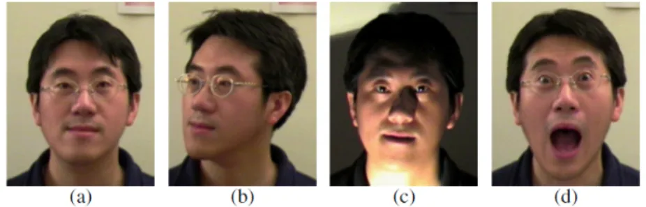 Figure 2.7: Variety of changes that can make automated face recognition a challenging task.