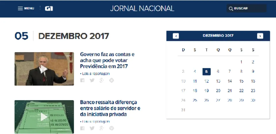 Figura 8 - Jornal Nacional em formato hipertexto publicado no dia 5 de dezembro de 2017 